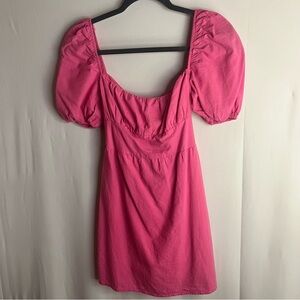 Hello Molly Pink Puff Sleeve Mini Dress